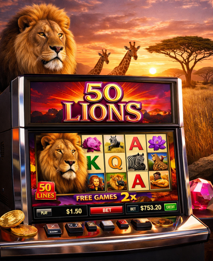 50 Lions slot game review — gameplay, paylines, bonus features and tips for Aristocrat’s popular 5-reel, 50-payline online slot machine